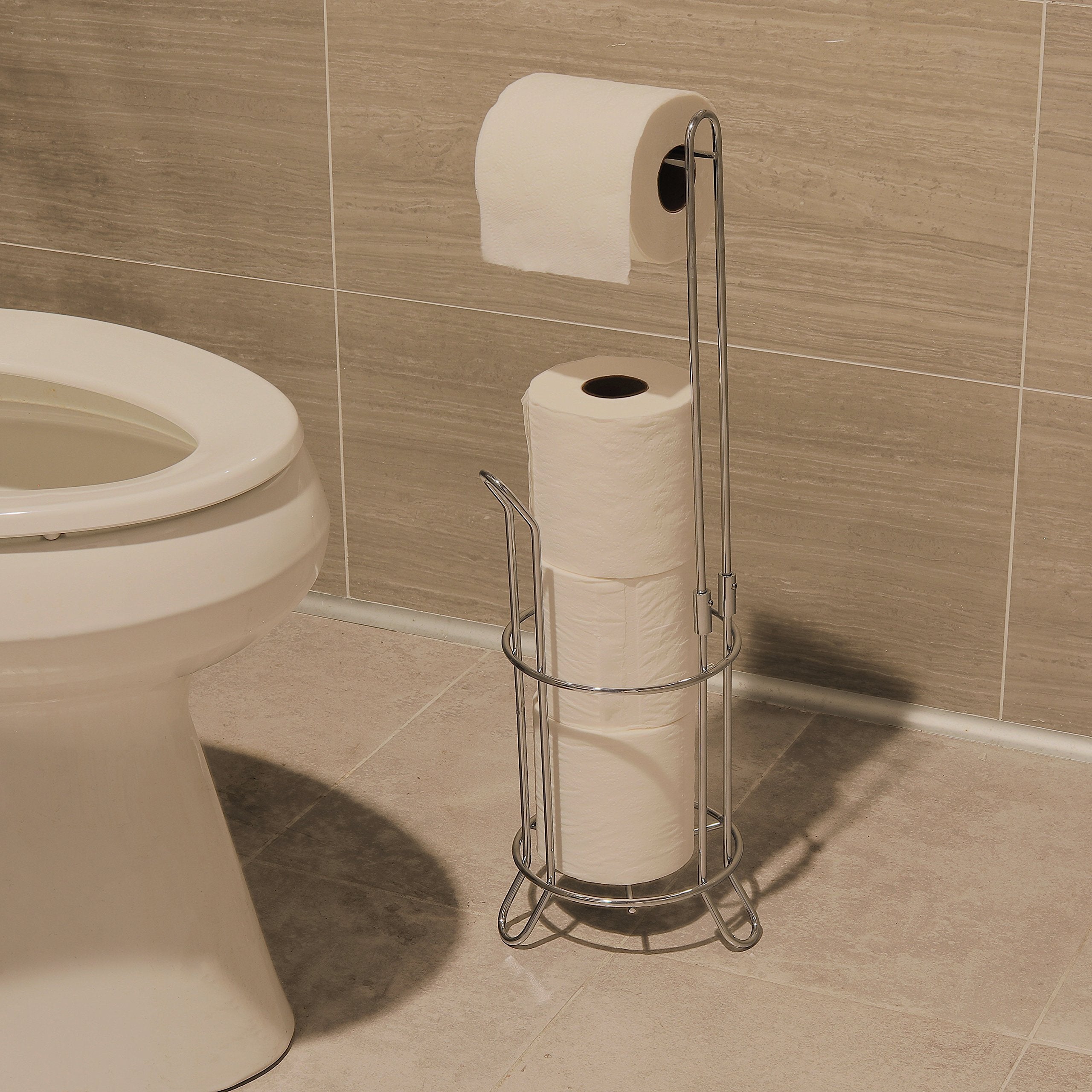 Simple Houseware Bathroom Toilet Tissue Paper Roll Storage Holder Stand, Chrome Finish