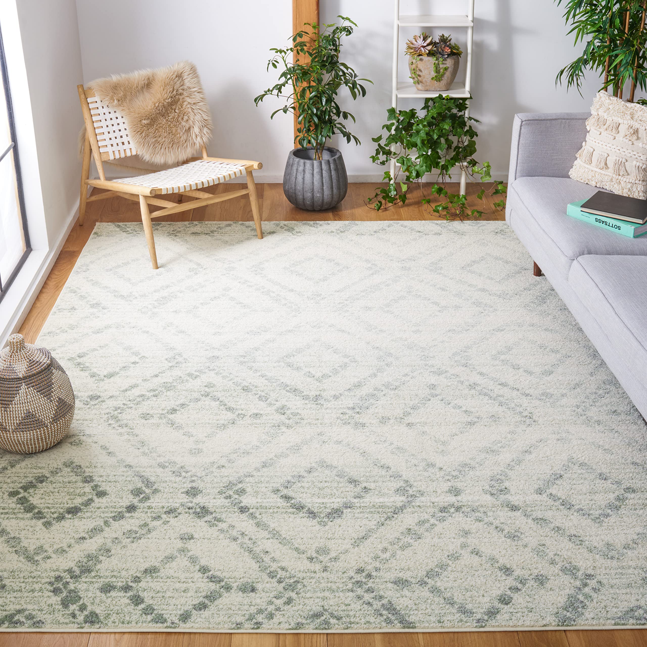 SAFAVIEH Adirondack Collection 6 Square Ivory/Green ADR131X Modern Diamond Distressed Non-Shedding Living Room Dining Bedroom A