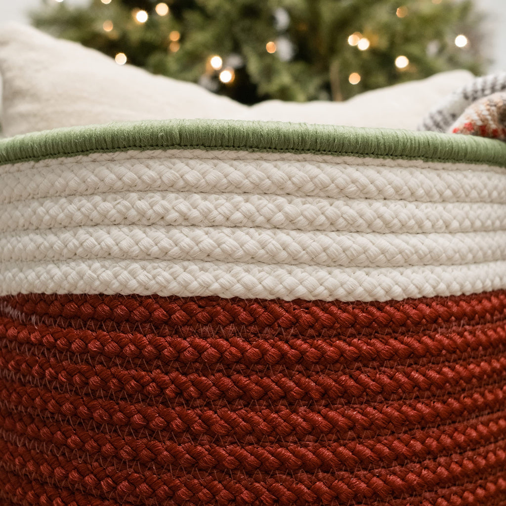 Colonial Mills Donner Accent Stripe Christmas Decorative Braided Basket, 16&Quot;X16&Quot;X12&Quot;, Sleigh Red