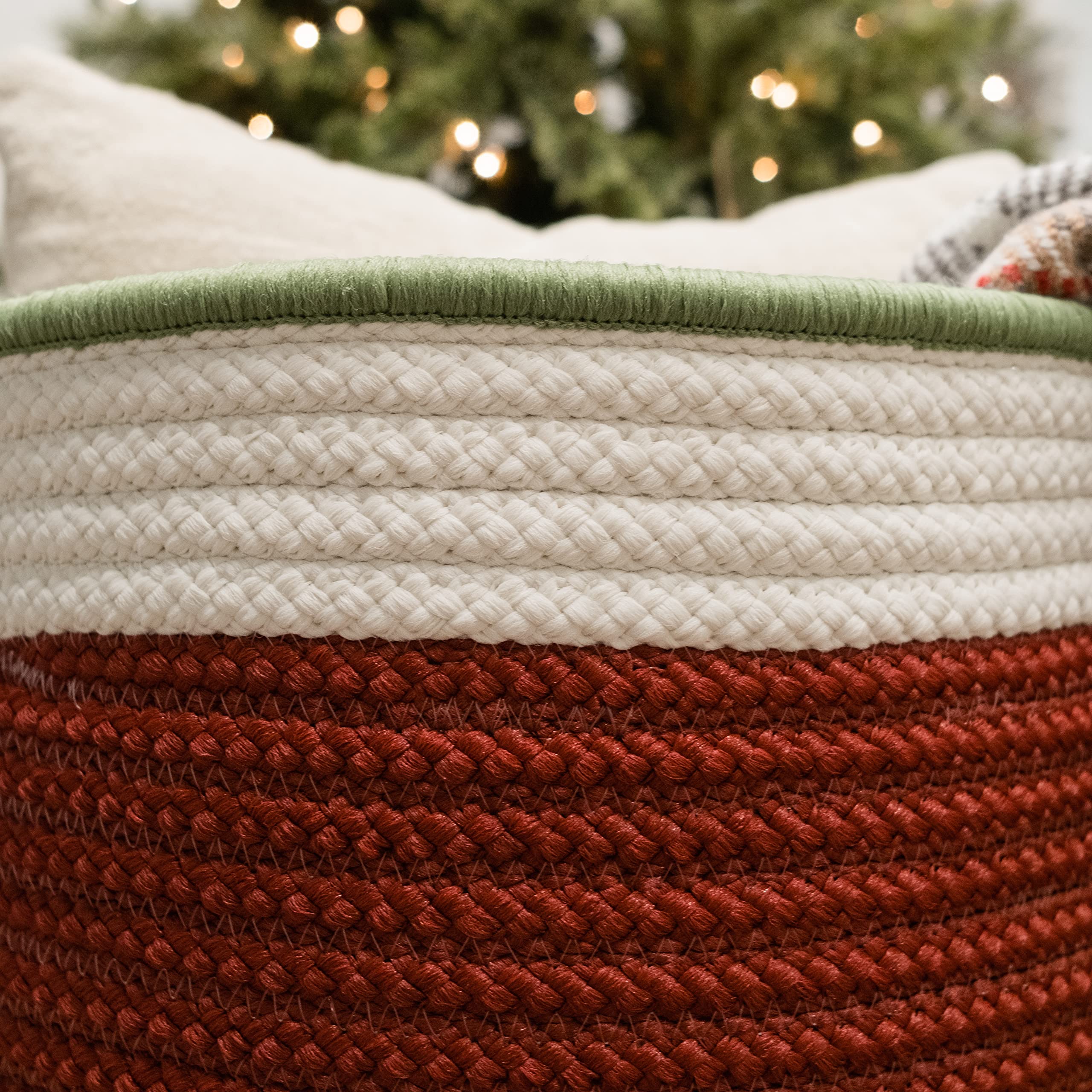 Colonial Mills Donner Accent Stripe Christmas Decorative Braided Basket, 16&Quot;X16&Quot;X12&Quot;, Sleigh Red