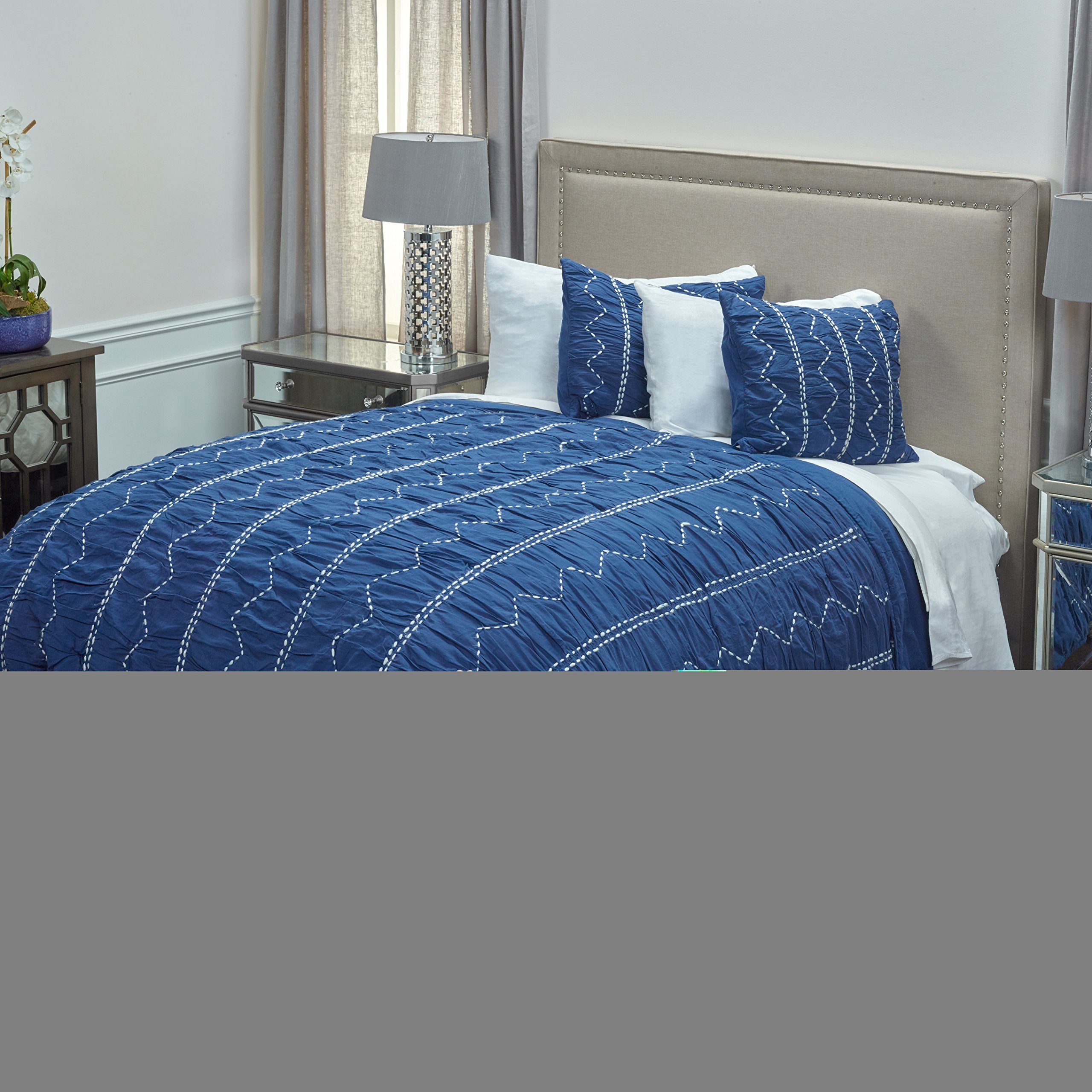 Rizzy Home BQ4171 Quilt, 70&quot;X86&quot;, Blue/White/Nuetral