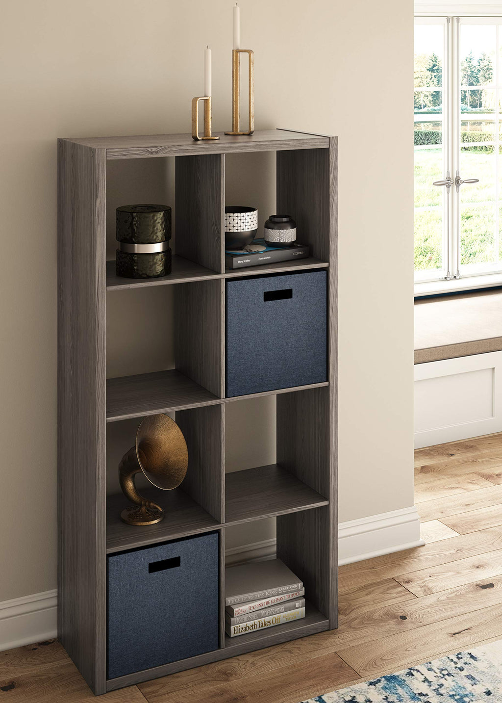 Closetmaid 8 Cube Heavy Duty Wooden Decorative Bookcase Shelf Storage Organizer With Open Back For Home, Closet, Office, Or Toys, Graphite Gray