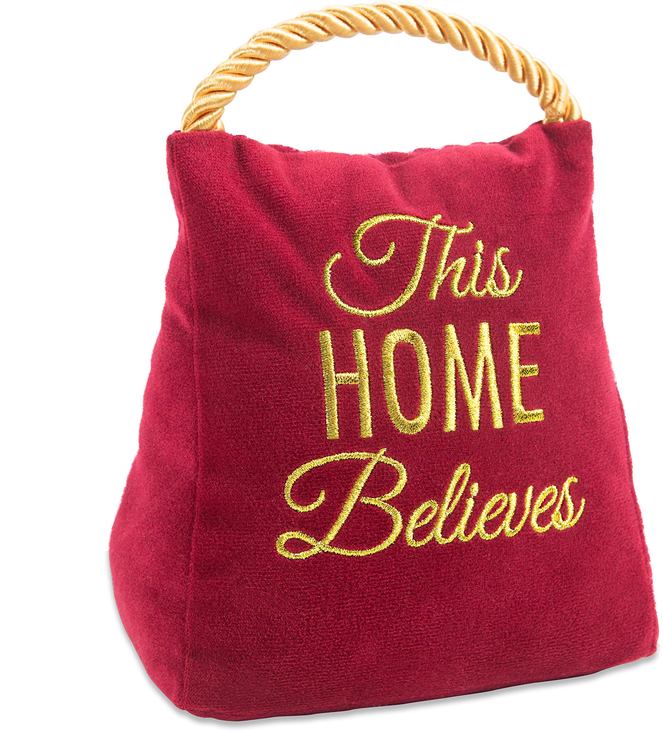 Pavilion Gift Company Pavilion-This Home Believes-Red Velvet Christmas 6 Inch Tall-2 Pounds Door Stopper, 6'