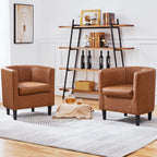 Yaheetech Accent Chair, Pu Leather, Modern And Comfortable Armchairs, Upholstered Barrel Sofa Chair For Living Room Bedroom Waiting Room, 2Pcs, Brown