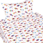 Scientific Sleep 100% Cotton Twin Bed Sheet Set - Colorful Fish Design, 3 Pcs Bedding for Kids, Includes Flat & Fitted Sheets, Pillowcase