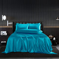 Hommxjf 5Pcs Lake Blue Silky Satin Sheets Full Satin Sheets Set Silky Breathable Luxury Bedding Sheets With 1 Satin Flat Sheet,1