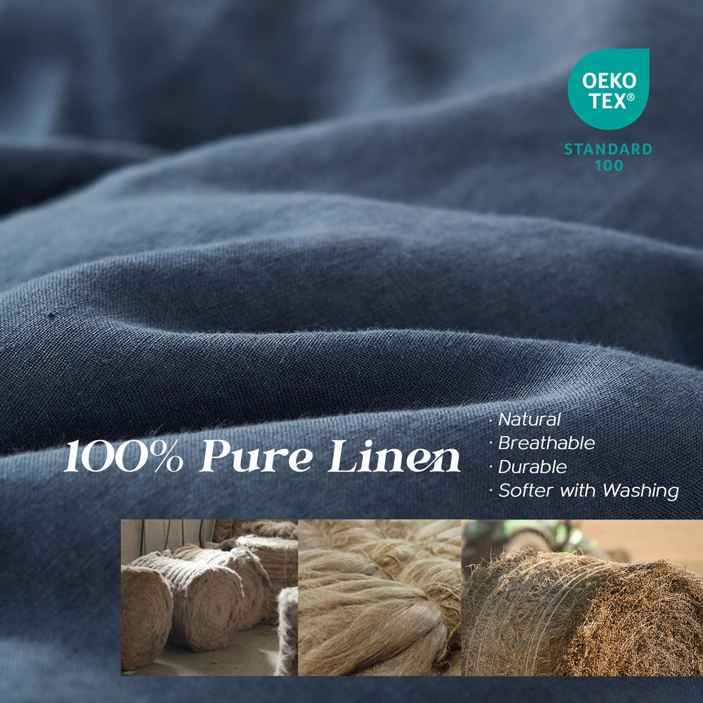 Simple&Opulence 100% Linen Duvet Cover Set, 3 Pcs Pure Natural French Flax Classic Blue Duvet Cover Queen Size, Breathable Soft