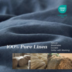 Simple&Opulence 100% Linen Duvet Cover Set, 3 Pcs Pure Natural French Flax Classic Blue Duvet Cover Queen Size, Breathable Soft
