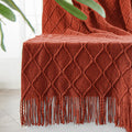 Inhand Knitted Throw Blankets For Couch And Bed, Soft Cozy Knit Blanket With Tassel, Orange Rust Lightweight Decorative Blankets