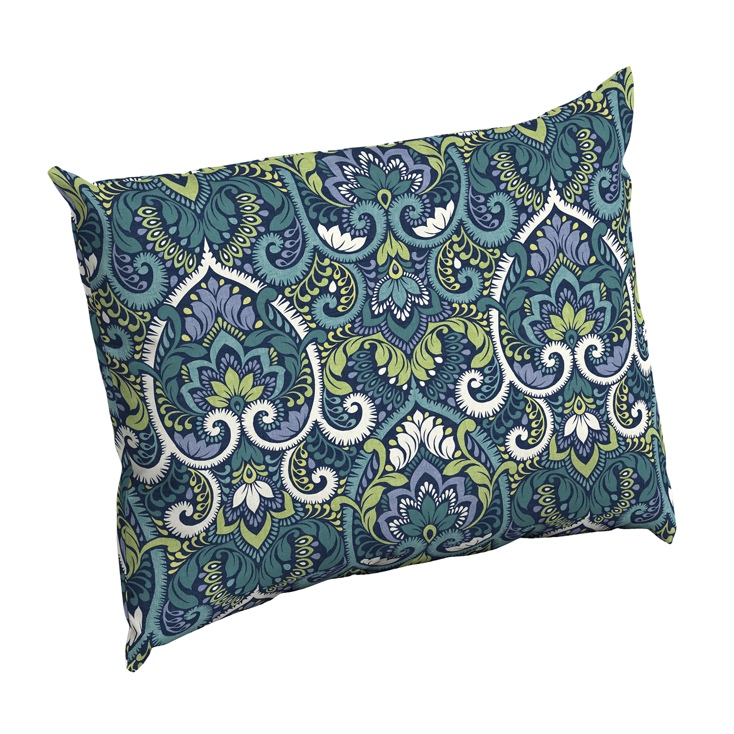 Arden Selections Outdoor Cushion Pillow Back, 23 X 17, Water Repellent, Fade Resistant 23 X 17, Sapphire Aurora Blue Damask