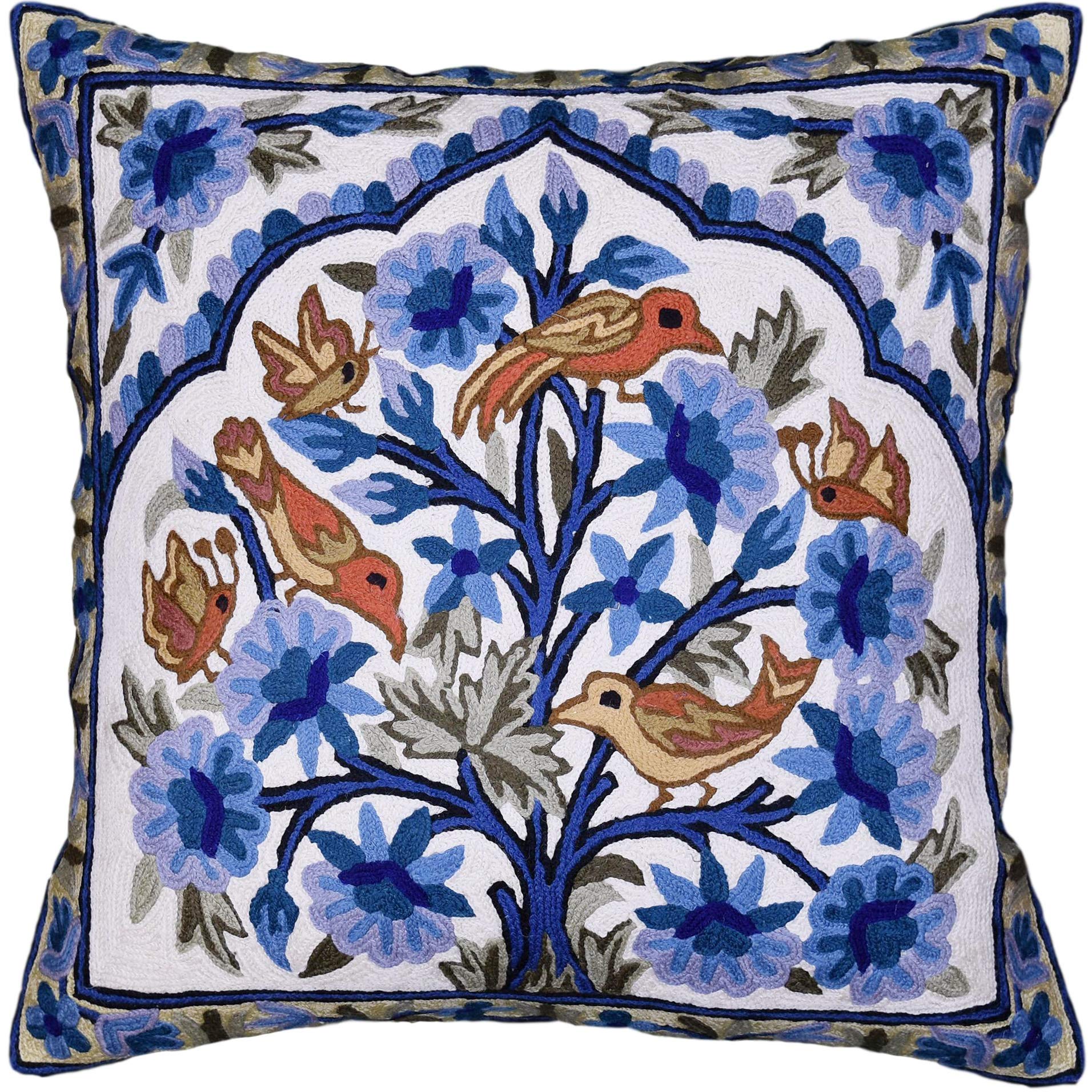 Kashmir Designs Blue Tree Of Life Pillow Cover Blues Birds Floral Decorative Pillowcase Flower Outdoor Suzani Cushion Needlepoin
