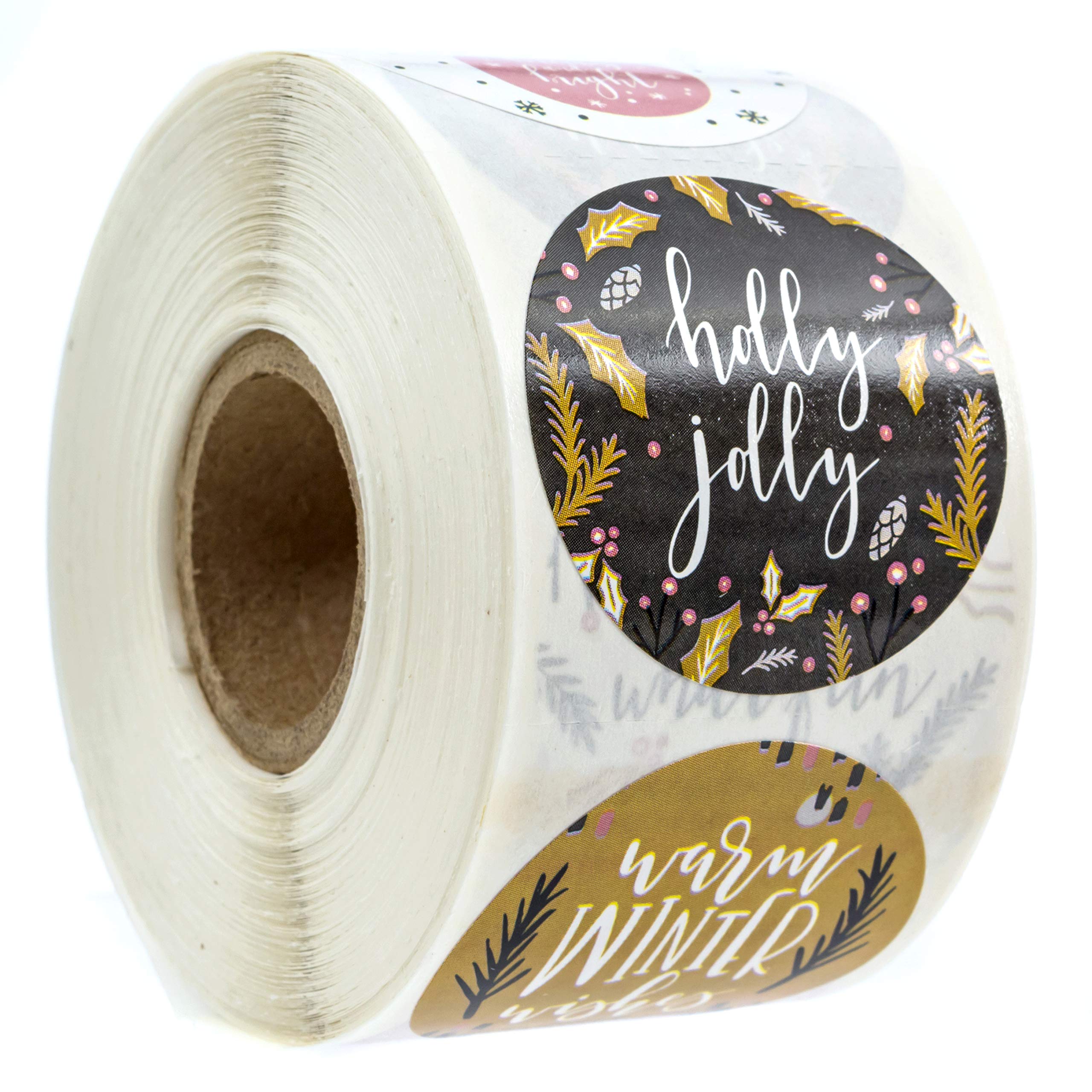 Grey Mustard Pink Christmas Stickers / 500 Modern Holiday Labels / 1.5' Winter Envelope Seals / 8 Alternating Festive Designs/M