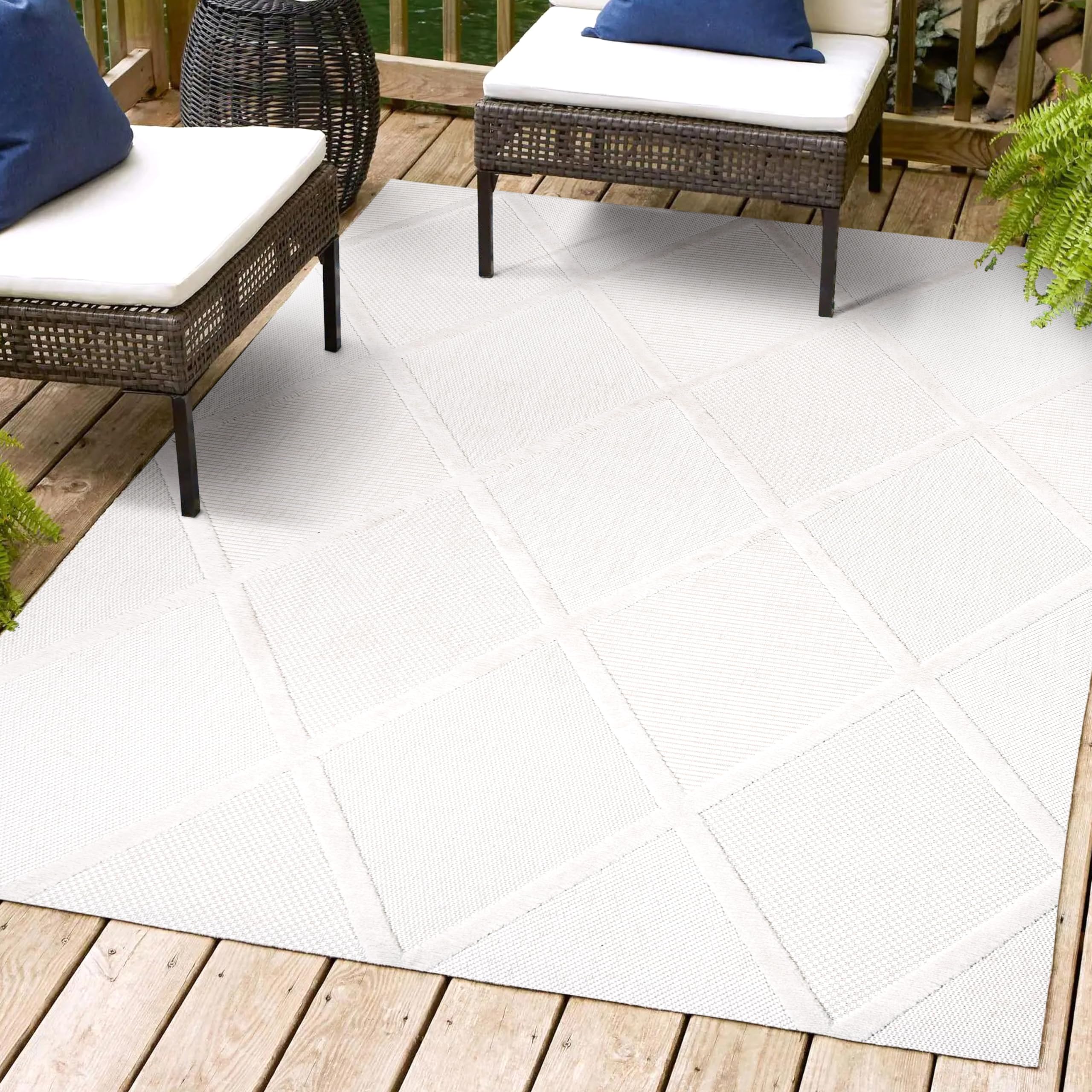 Jonathan Y Ibz101D-8 Salines Diamond Trellis Indoor Outdoor Area Rug Bohemian Geometric Easy Cleaning Bedroom Kitchen Backyard P