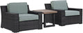 Crosley Furniture Beaufort Beaufort 3-Piece Outdoor Chair and Side Table Set, Wicker Patio Conversation Sets, Brown with Mist Cushions