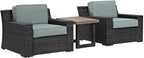 Crosley Furniture Beaufort Beaufort 3-Piece Outdoor Chair and Side Table Set, Wicker Patio Conversation Sets, Brown with Mist Cushions