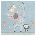 SAFAVIEH Carousel Kids Collection Area Rug - 4 Square, Blue, Animal Design, Ideal for High Traffic Area for Boys & Girls in Pla