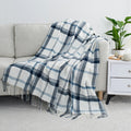 Ginamuse Blue And White Plaid Throw Blanket For Couch,50'X60' Super Soft Cozy Warm Home Decorative Throw With Tassels For Bed