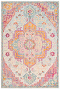 SAFAVIEH Crystal Collection Area Rug - 67 x 92, Light Blue & Fuchsia, Medallion Distressed Design, Non-Shedding & Easy Care, I