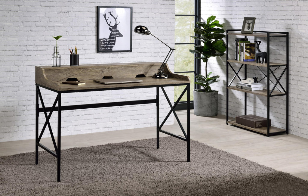 Steve Silver Co Modern Rustic Iron Tubing Wood Look, Geometric Accents, Built-in USB Ports, Desk, 48.75 x 22 x 35, Grey, Black