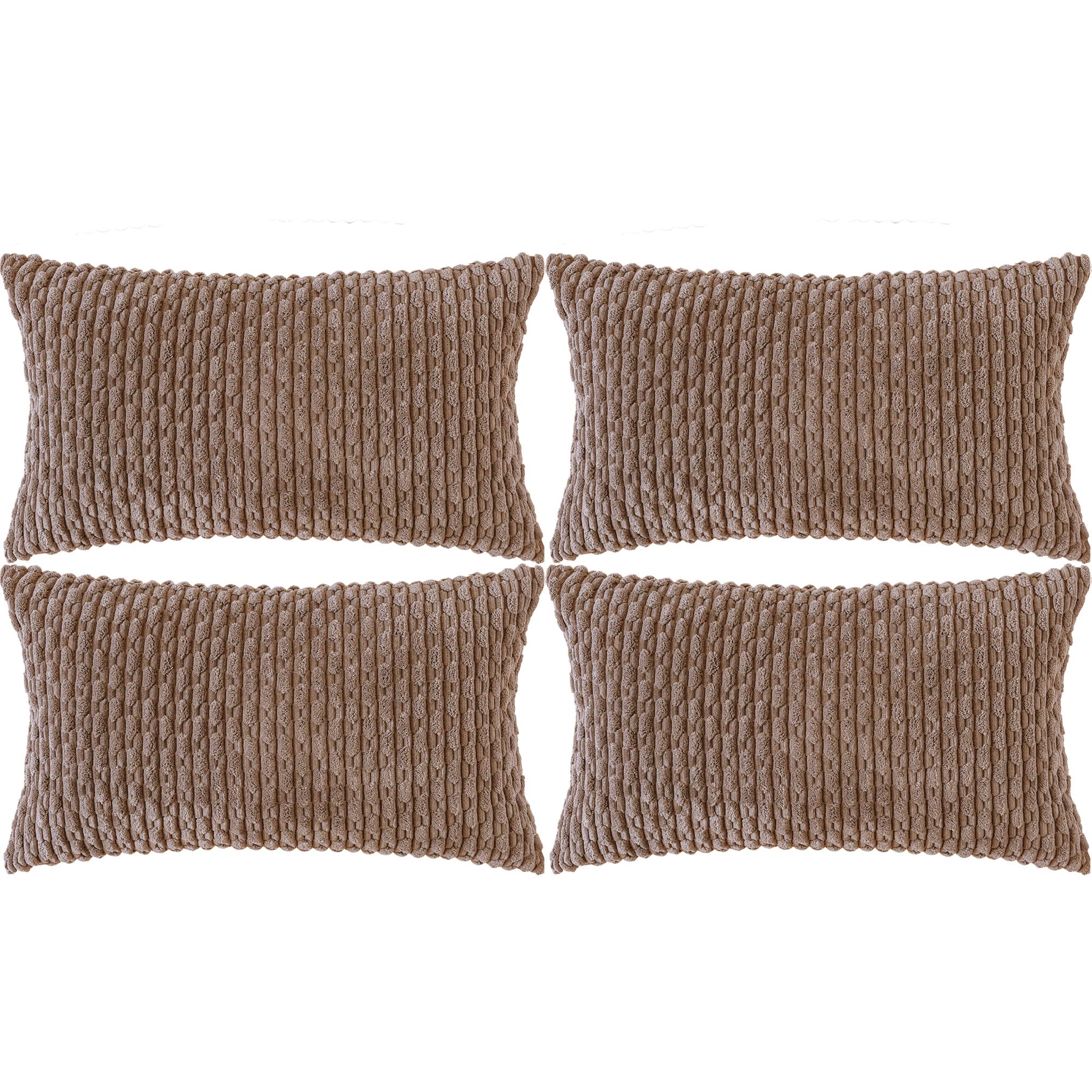 Cozoomy Set Of 4 Light Brown Decorative Pillow Covers 12X20 Inch Corduroy Throw Pillow Covers For Bed Couch Sofa Living Room Sof