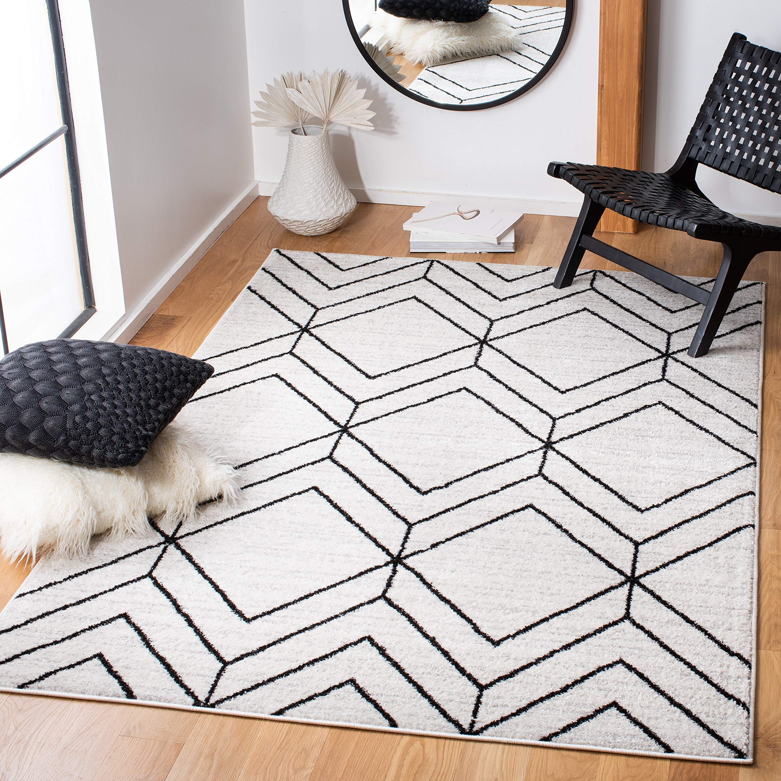 SAFAVIEH Adirondack Collection Area Rug - 6 x 9, Ivory & Black, Modern Geometric Design, Non-Shedding & Easy Care, Ideal for H