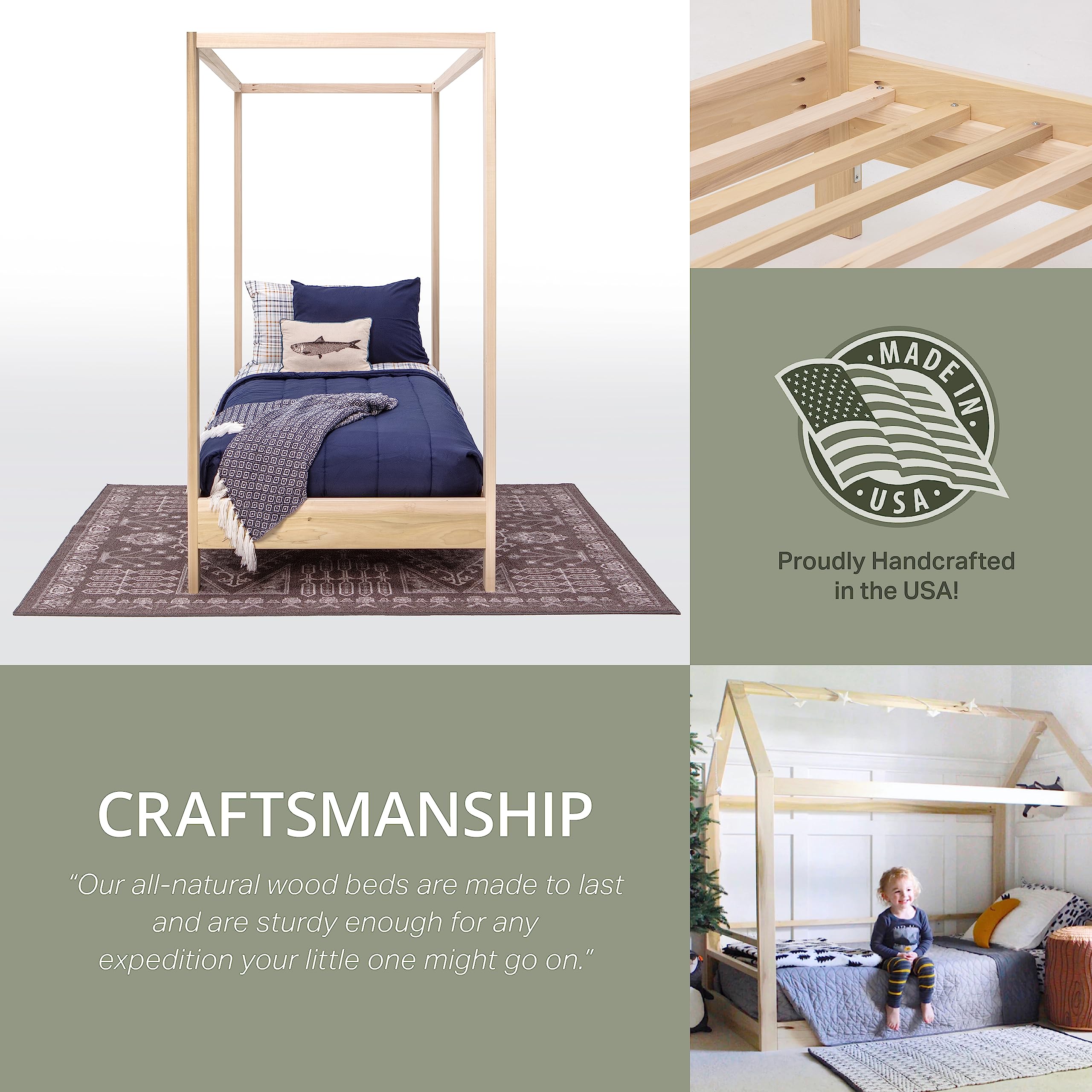 American Furniture Classics Model Twin Canopy Twin Size Canopy Bed with Raised Platform