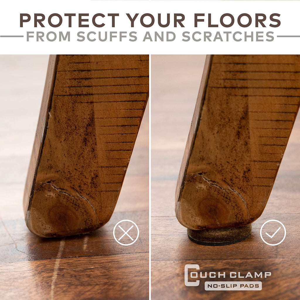 Couch Clamp No-Slip Rubber Furniture Pads (24 Pack) - Adhesive Floor Protectors with Anti-Skid Feet, Black - Prevent Scratches & Slippage