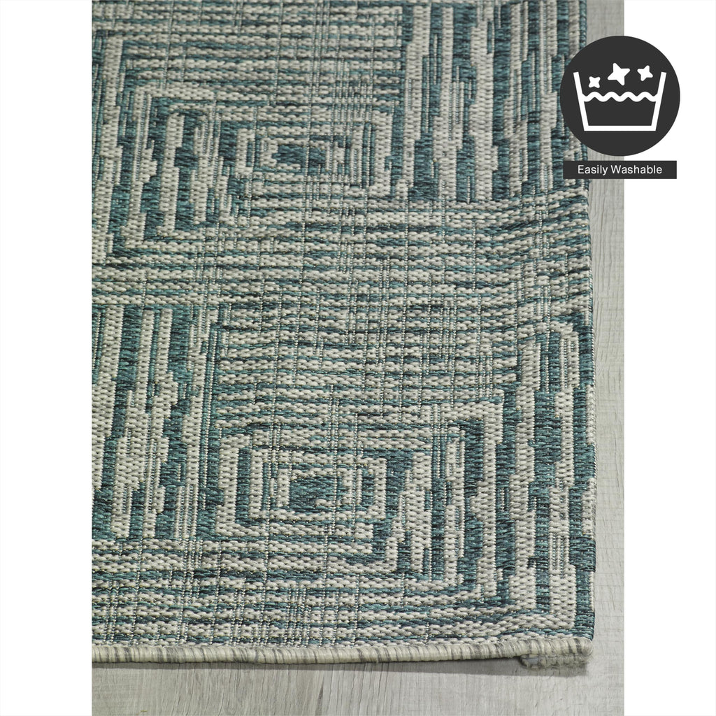 Fh Home Outdoor Rug - Waterproof Easy To Clean Stain Resistant - Patio Indoor Outdoor Porch Deck Balcony Entryway - Geometric Mo