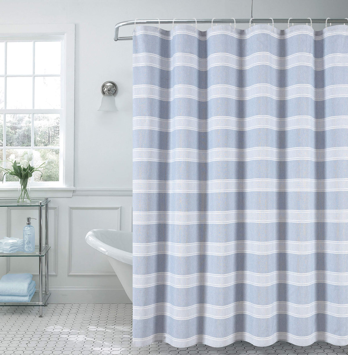 Dainty Home Madison Linen Feel Fabric Shower Curtain, Blue