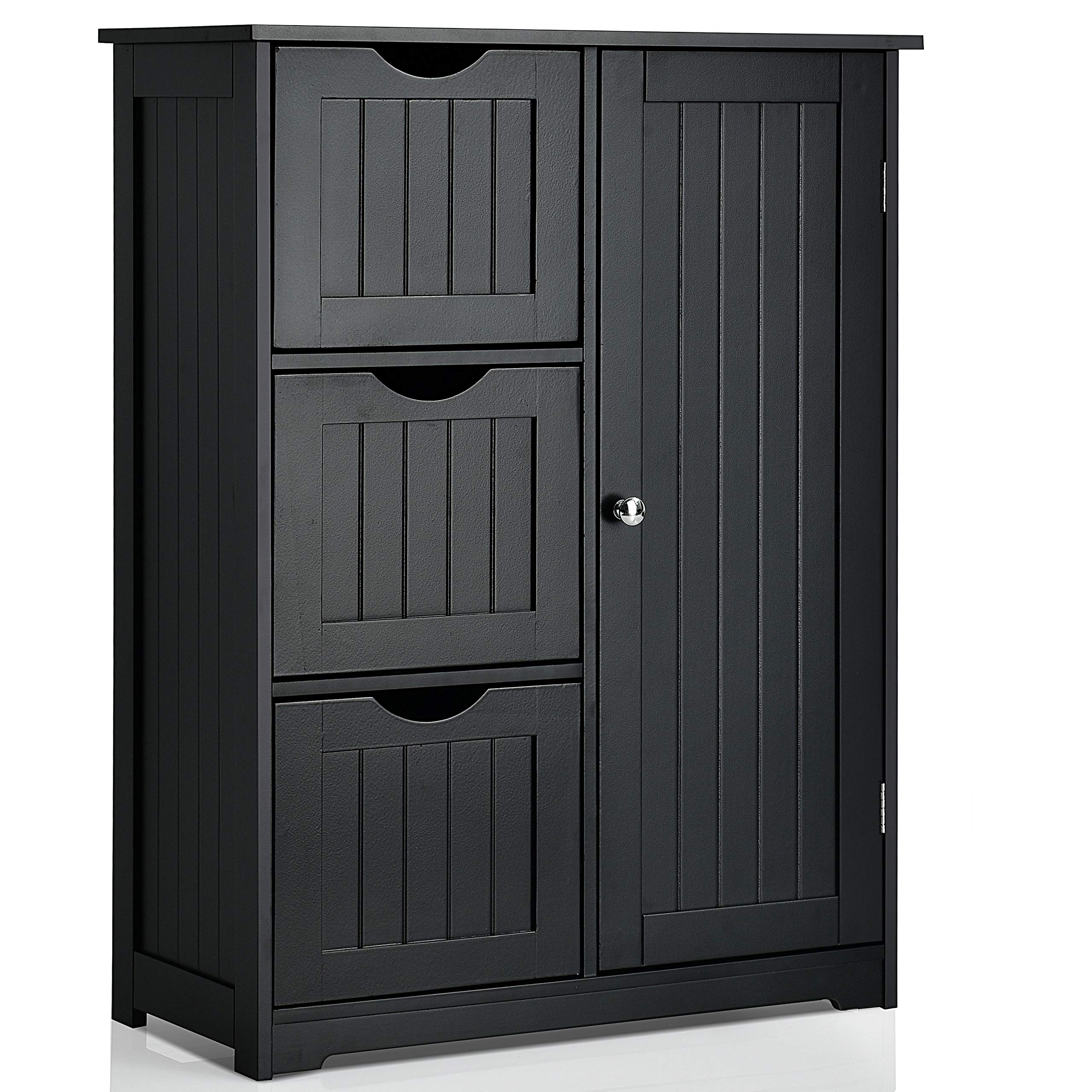 Giantex Bathroom Floor Cabinet, Wooden Storage Cabinet With 1 Door & 3 Drawer, Free Standing Entryway Cupboard, Space Saver Cabinet