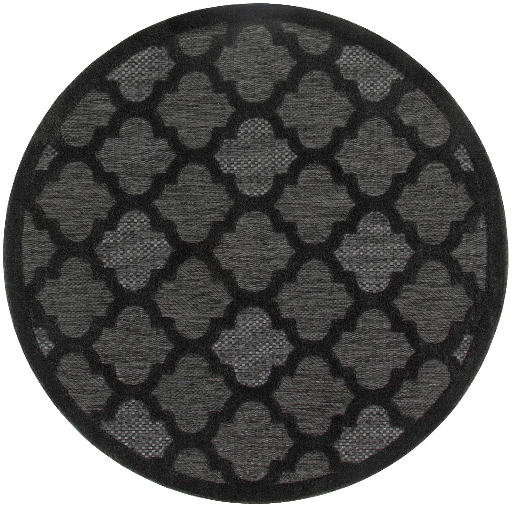 Nourison Easy Care Indoor/Outdoor Charcoal Black 5' X Round Area Rug, Easy Cleaning, Non Shedding, Bed Room, Living Room, Dining Room, Backyard, Deck, Patio (5 Round)