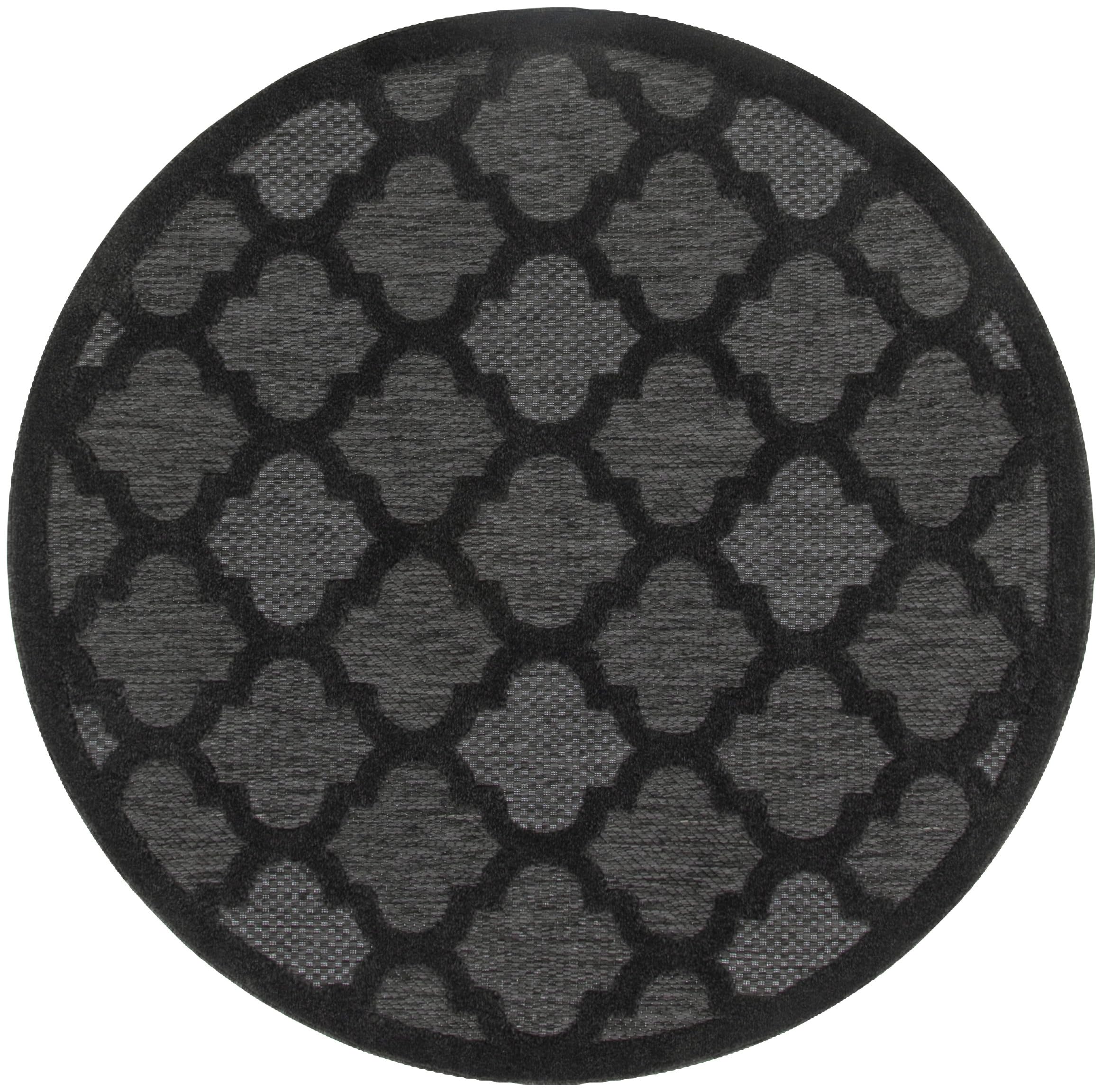 Nourison Easy Care Indoor/Outdoor Charcoal Black 5' X Round Area Rug, Easy Cleaning, Non Shedding, Bed Room, Living Room, Dining Room, Backyard, Deck, Patio (5 Round)