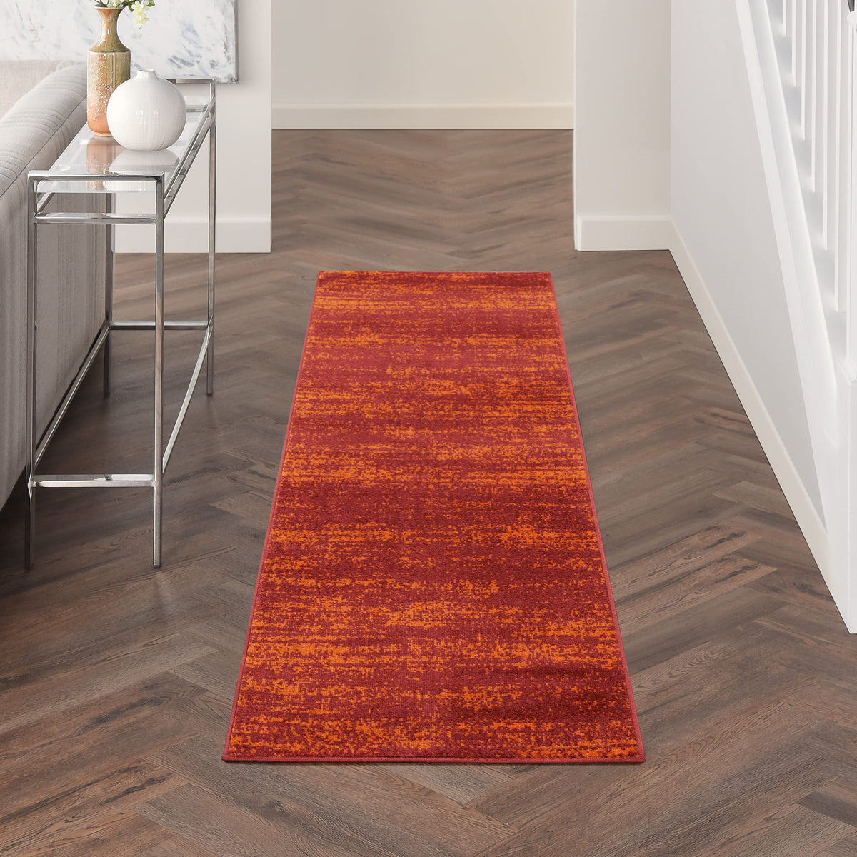 Nourison Essentials Indoor/Outdoor Solid Abstract Red 2' X 6' Area Rug, Easy Cleaning, Non Shedding, Bed Room, Living Room, Dining Room, Backyard, Deck, Patio (2X6)