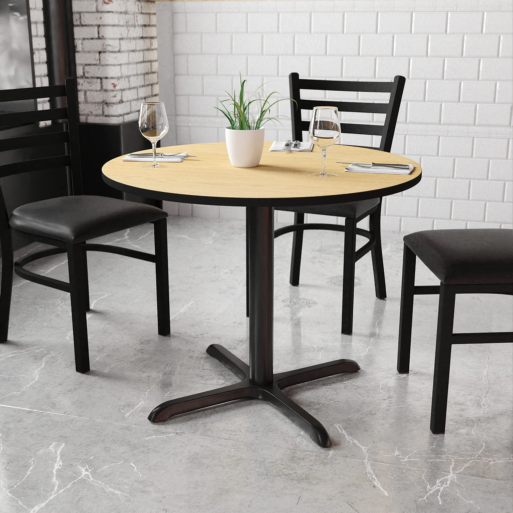 Flash Furniture Graniss 36'' Round Natural Laminate Table Top with 30'' x 30'' Table Height Base