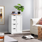 Yaheetech Wooden Floor Cabinet, Side Storage Organizer With 4 Drawers And 1 Cupboard, Freestanding Entryway Storage Unit Console Table, Bathroom Furniture Home Decor, White
