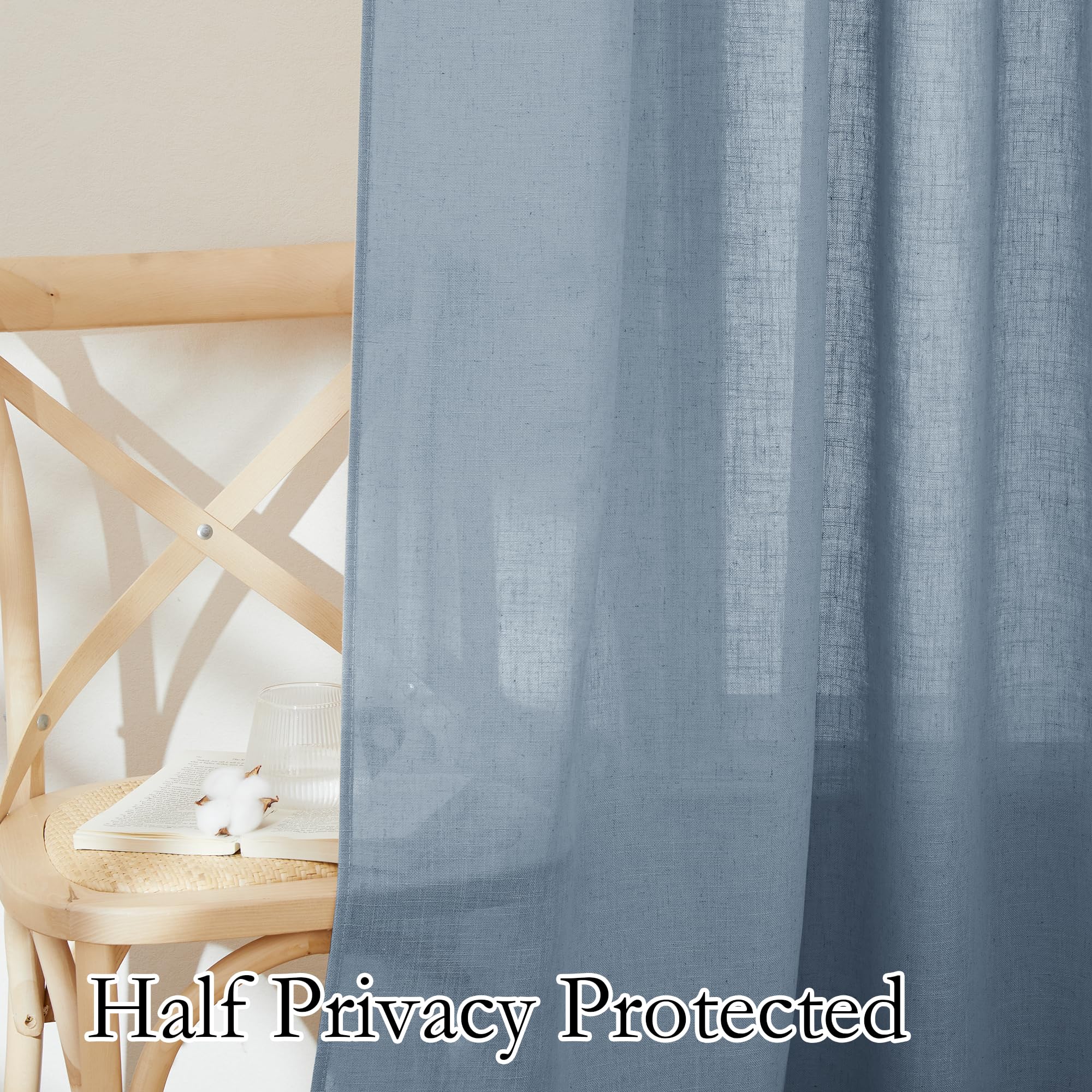 Ryb Home Sheer Curtains 84 Inche Long, Dusty Blue Rod Pocket & Back Tab Light Filtering Privacy Stain Resistant Window Treatment For Hotel Bed Canopy Curtains, Length 84 By Width 52 Inch, 1 Pair