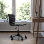 Flash Furniture Alan Office Task Chair - Black Vinyl - Black Frame - Armless - Ribbed Back and Seat - Low Back Design