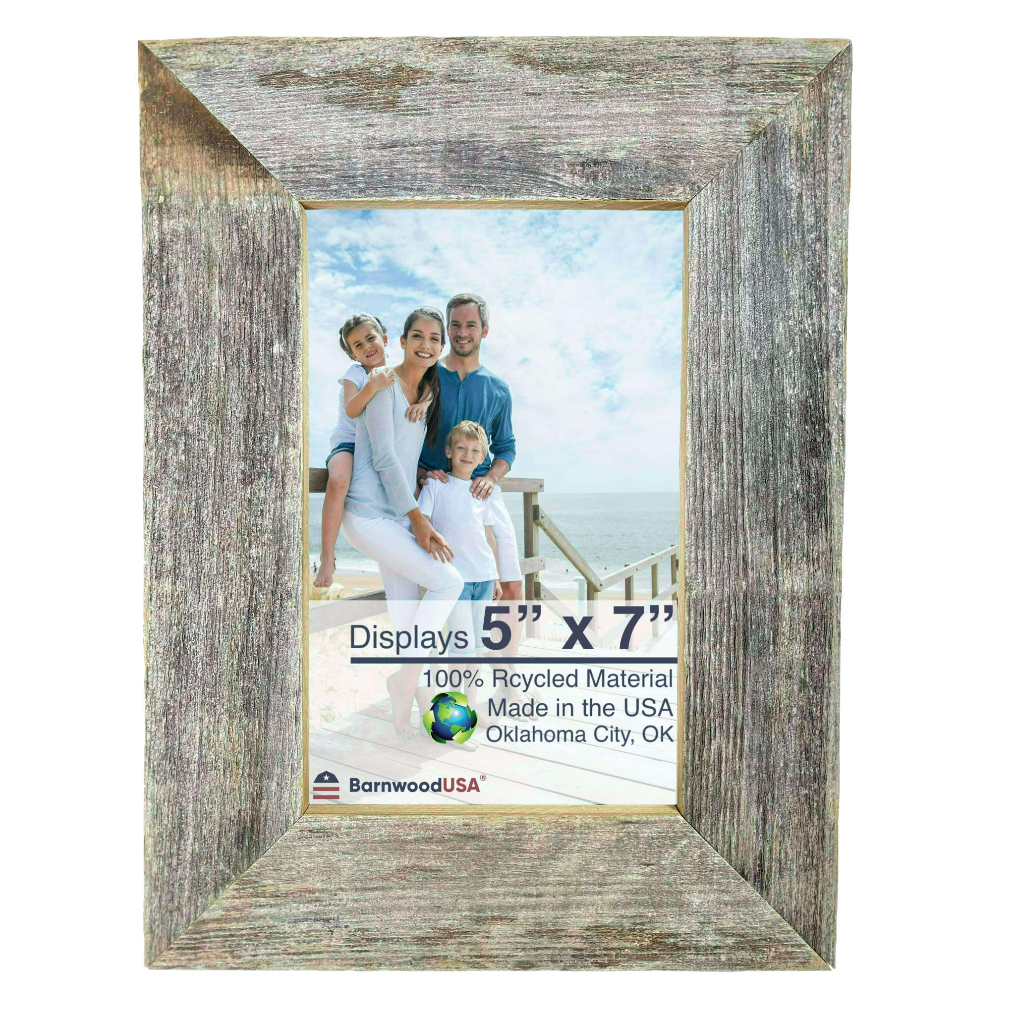 BARNWOODUSA | Farmhouse 5x7 Picture Frame | 1 1/2 inch Molding | 100% Reclaimed Wood | Rustic | Natural Weathered Gray