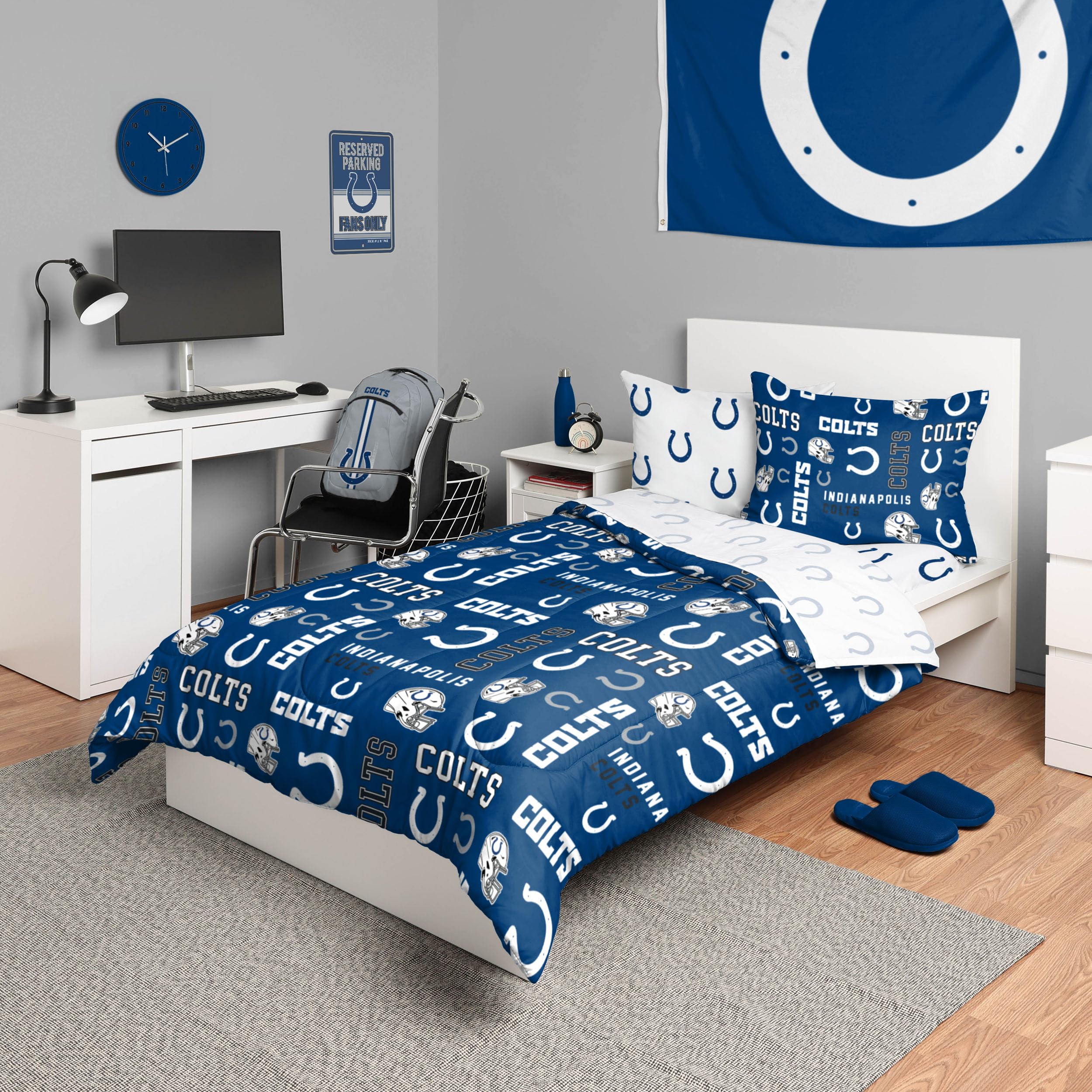 Foco Indianapolis Colts Nfl Team Color Bed In A Bag Comforter Bedding 5 Piece Twin Set