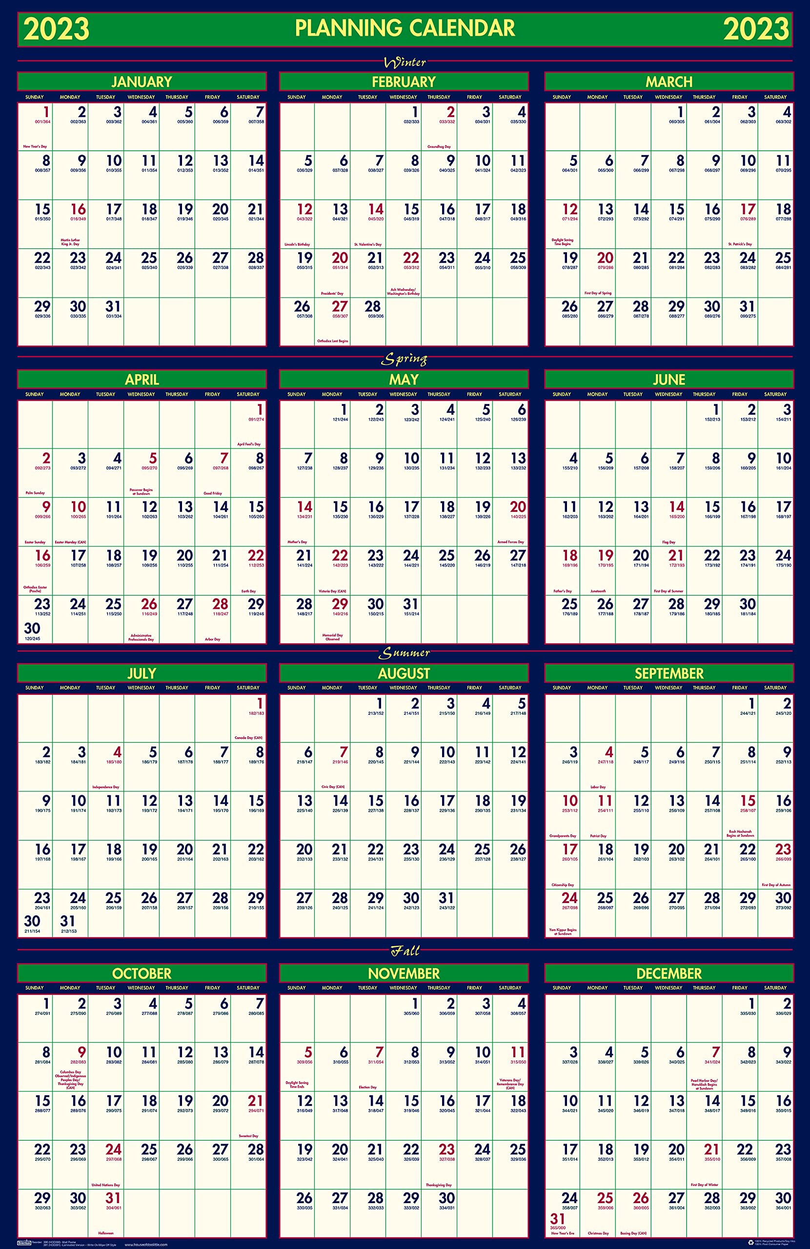 House Of Doolittle 2022-2023 Laminated 4 Seasons Wall Calendar, Reversible, 24 X 37 Inches, July - June And January - December (