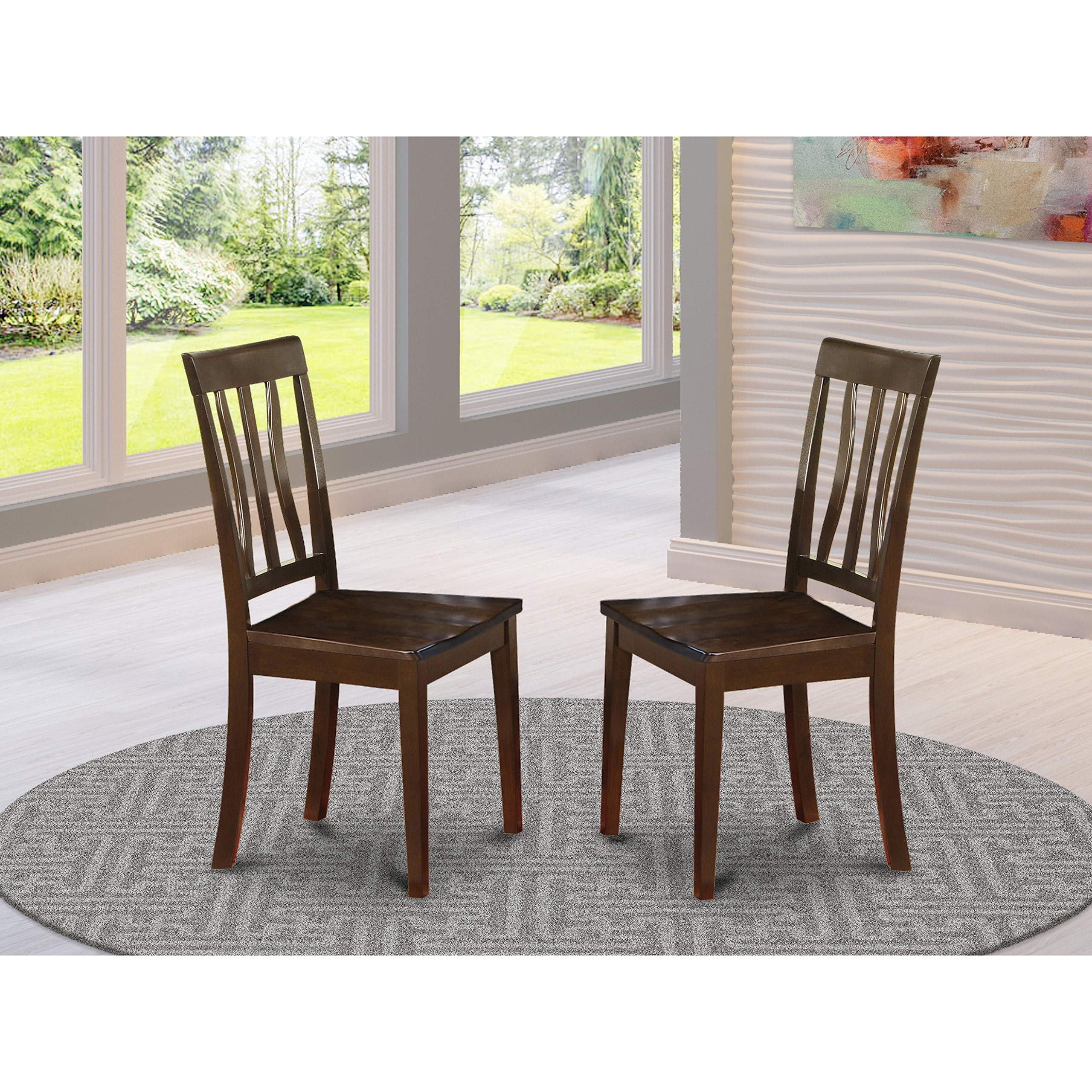 East West Furniture ANC-OAK-W Antique Dining Room Chairs - Slat Back Wooden Seat Chairs, Set of 2, Oak - Thumbnail 3
