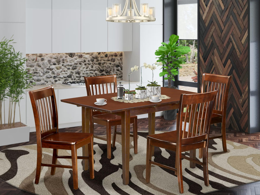 East West Furniture NOFK5-MAH-W 5 Piece Dinette Set for 4 Includes a Rectangle Dining Room Table with Butterfly Leaf and 4 Kitchen Dining Chairs, 32x54 Inch, Mahogany