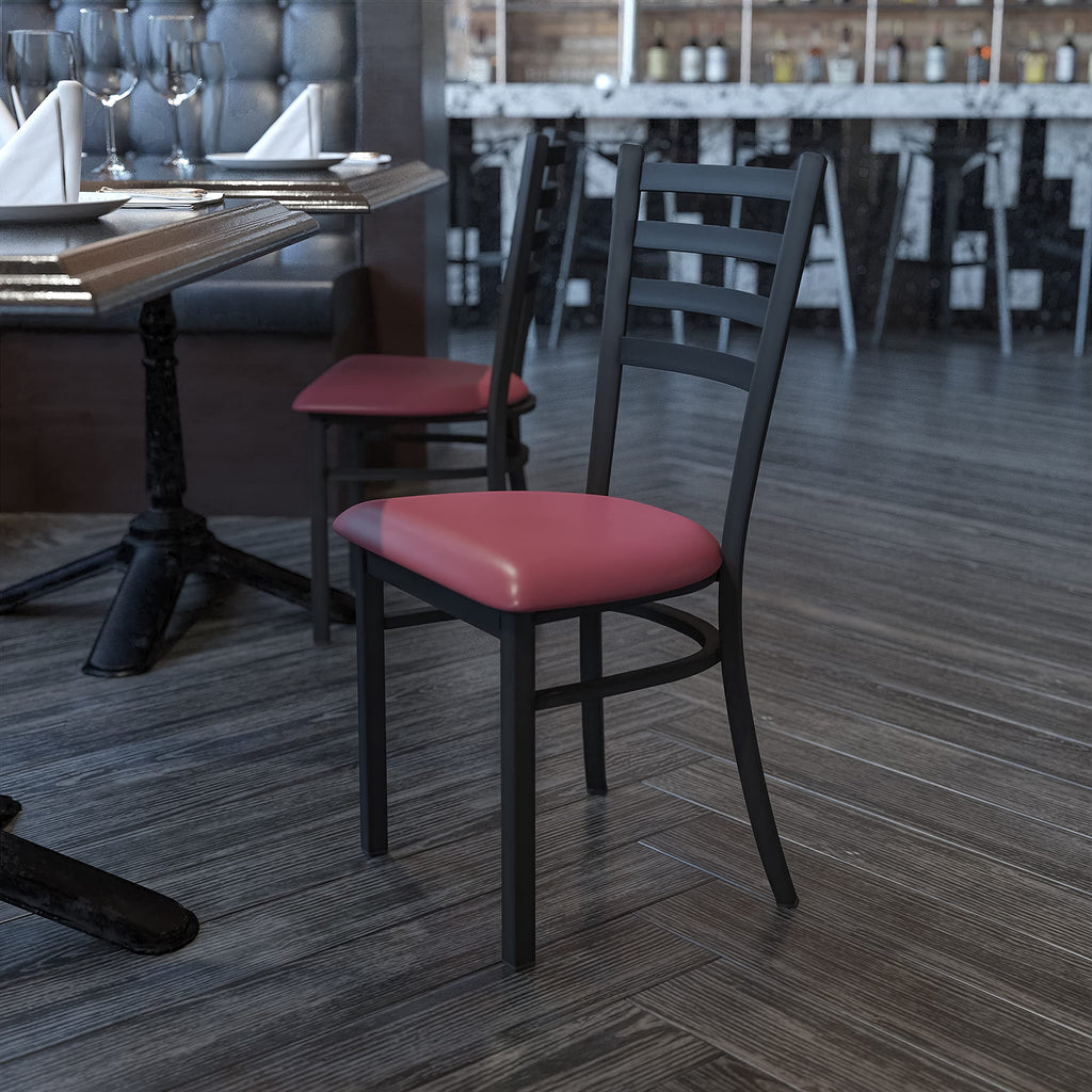 Flash Furniture HERCULES Series Black Ladder Back Metal Restaurant Chair - Burgundy Vinyl Seat