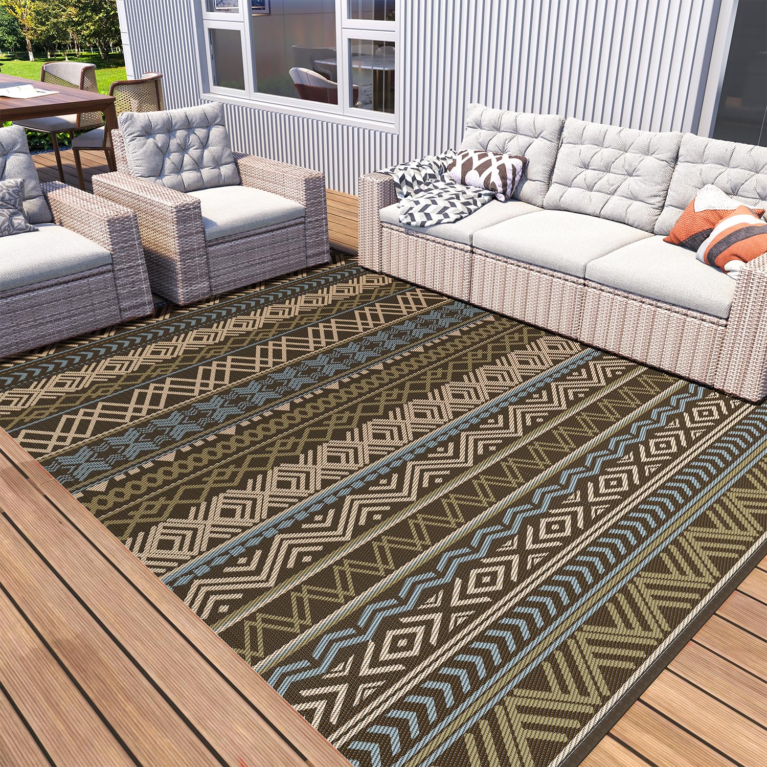 Montvoo Outdoor Rug Carpet 8X10 Waterproof-Patio Rug Mat Reversible Rv Camping Rug Picnic Mat Plastic Straw Outside Rug For Balc