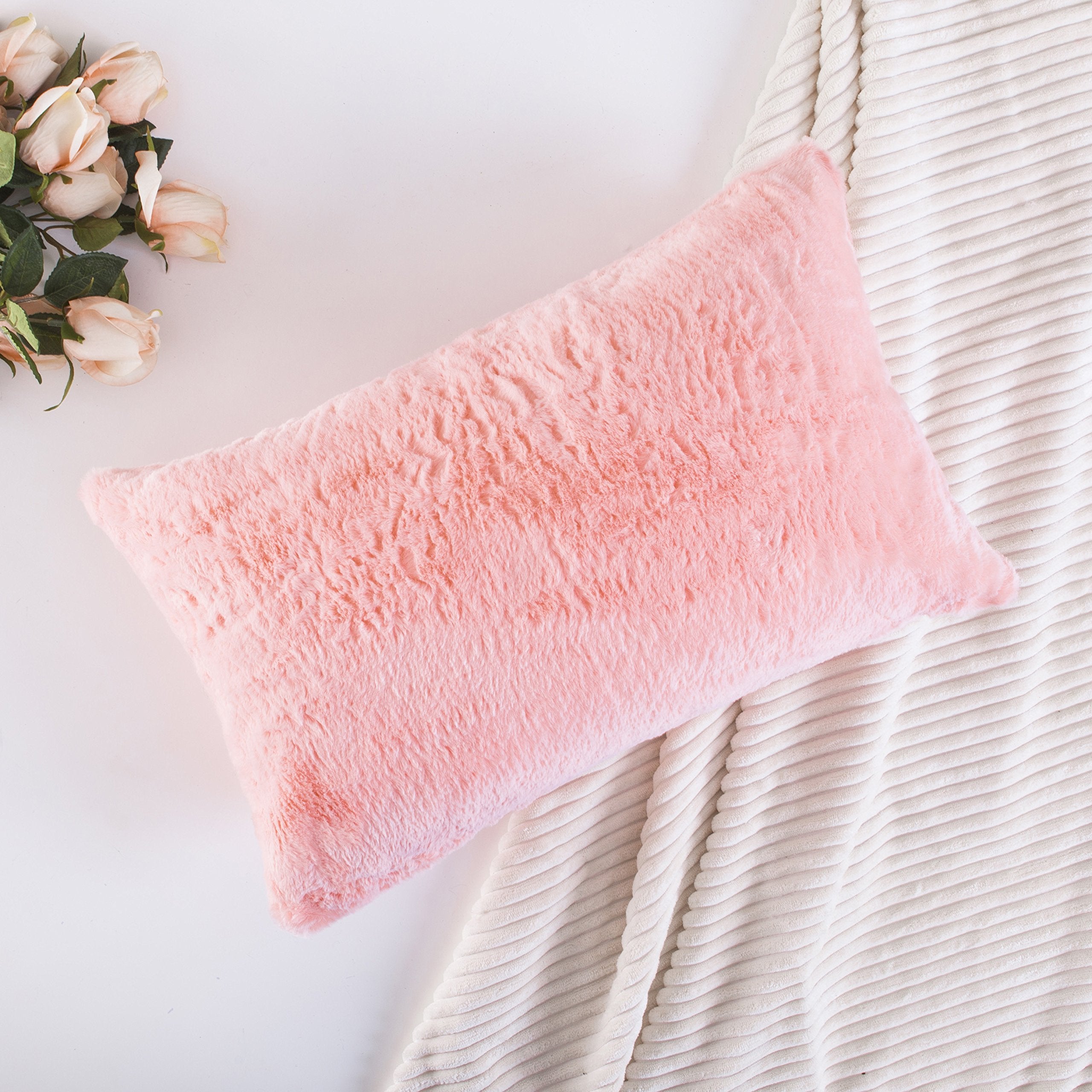 Home Brilliant Pink Pillow Covers 12X20 Winter Decorations Plush Fluffy Faux Fur Throw Pillow Case Supersoft Oblong Cushion Cove