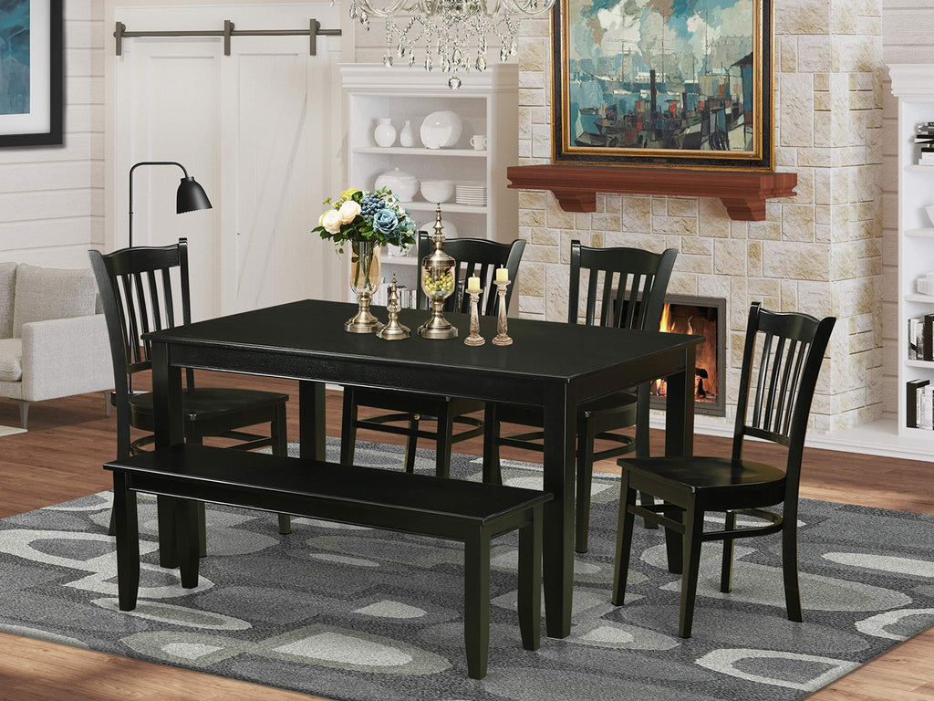 East West Furniture DUGR6-BLK-W Dudley 6 Piece Set Contains a Rectangle Kitchen Table and 4 Dining Room Chairs with a Bench, 36x60 Inch, Black
