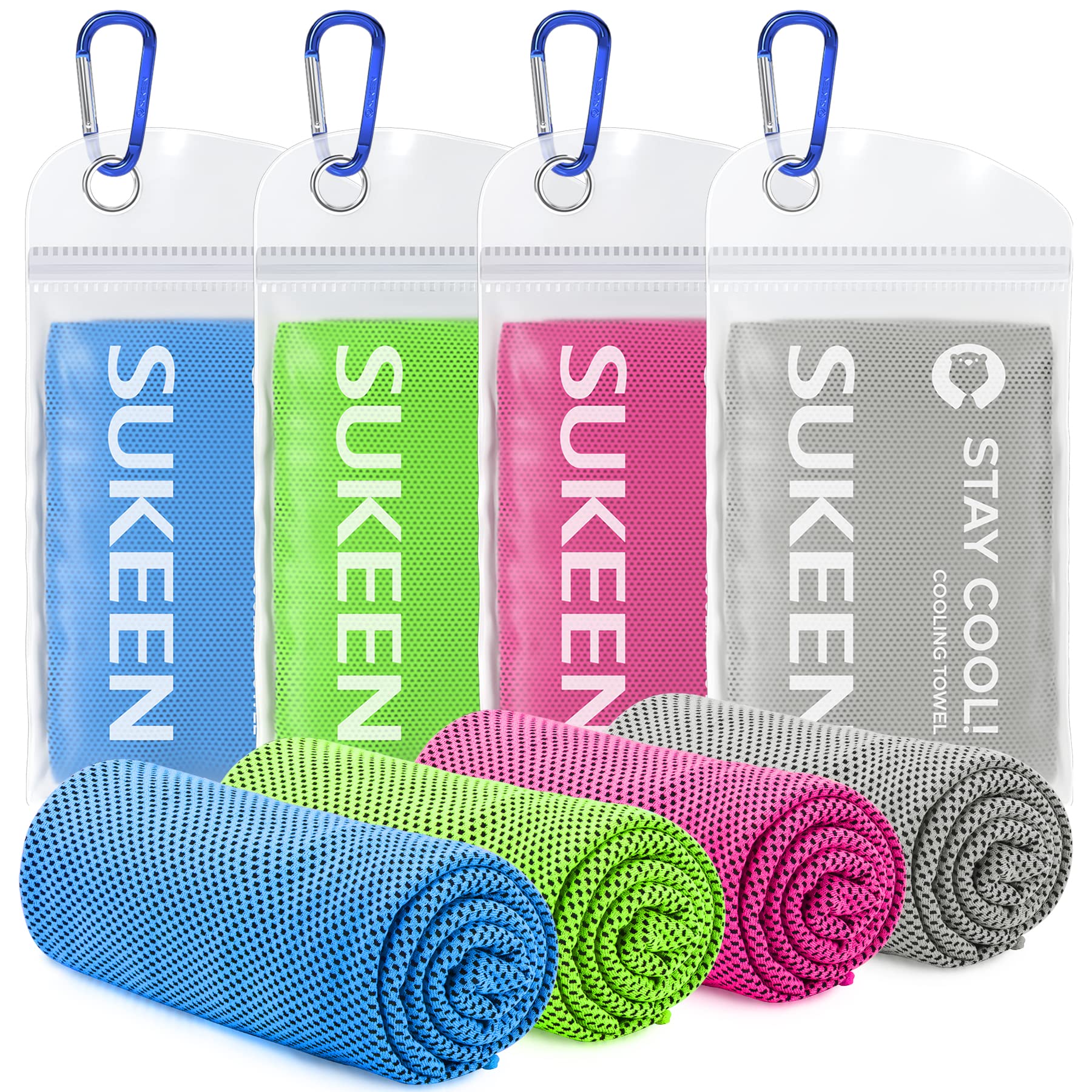Sukeen [4 Pack Cooling Towel (40''x12''), Ice Towel, Soft Breathable Chilly Towel, Microfiber Towel for Yoga, Sport, Running, Gy