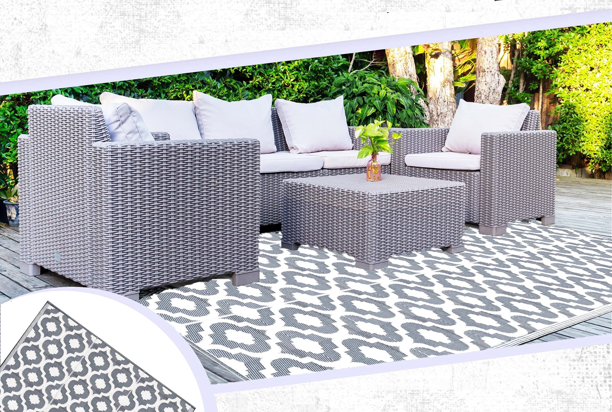 Balajeesusa Outdoor Rugs, 9 By 18 Feet, Grey, Reversible Recycled Plastic Straw Outdoor Patio Rugs Clearance Waterproof Large Rv