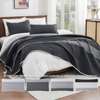 Andency Black White Striped Oversized King Quilt Set, 3 Pieces (1 Quilt And 2 Pillowcases) Patchwork Bedspread Coverlet Set, Soft Lightweight Quilted Bedding Set(128X120Inch