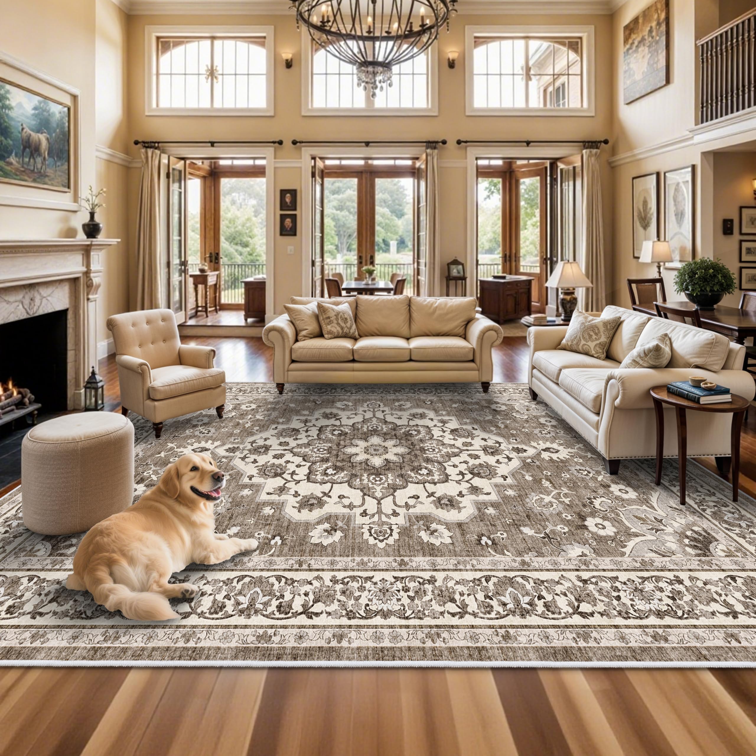 TOPRUUG Washable 12x18 Area Rug - Extra Large Rugs for Living Room Soft Low Pile Carpet for Bedroom Non-Slip Stain Resistant Vin